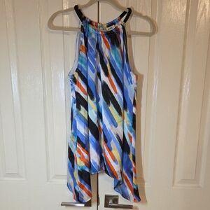 🚦3for$15🚦Cato Multicolor Halter Tank Top - Blue, Orange & Black Brushstroke